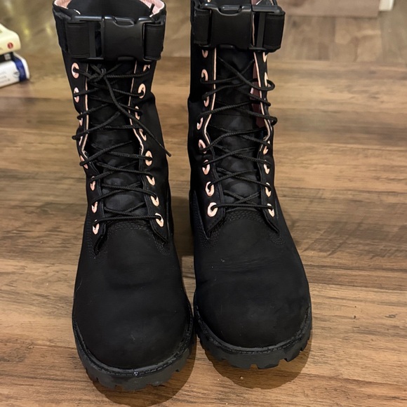 Timberland Women's Black and Pink Combat Boots - Picture 2 of 8
